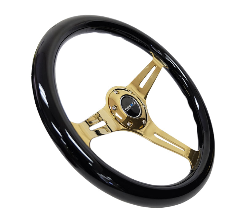 NRG Classic Wood Grain Steering Wheel (350mm) Black Grip w/Chrome