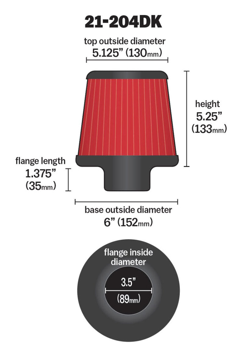 AEM 3.5 inch Short Neck 5 inch Element Filter Replacement