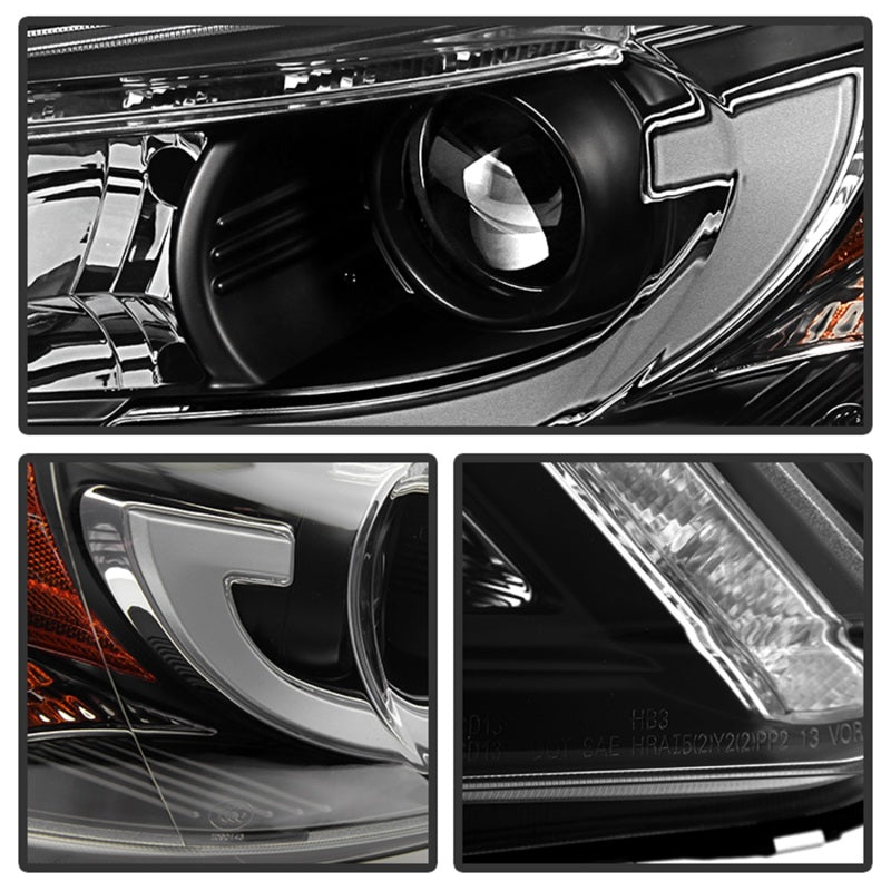 Spyder Honda Accord 2013-2015 4DR Projector Headlights Light Bar DRL Black  PRO-YD-HA13-LBDRL-BK